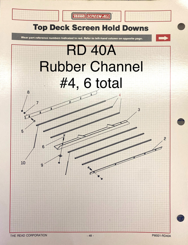 10256 Channel Rubber used on the Read Screen-All RD-40, 90, 150 and the WM2000 and 3000 Screens, top and bottom. Superseded part number for this product was 1174.