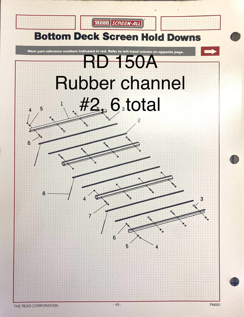 10256 Channel Rubber used on the Read Screen-All RD-40, 90, 150 and the WM2000 and 3000 Screens, top and bottom. Superseded part number for this product was 1174.