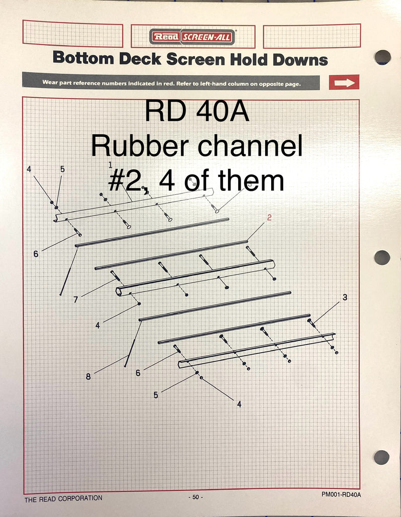 10256 Channel Rubber used on the Read Screen-All RD-40, 90, 150 and the WM2000 and 3000 Screens, top and bottom. Superseded part number for this product was 1174.