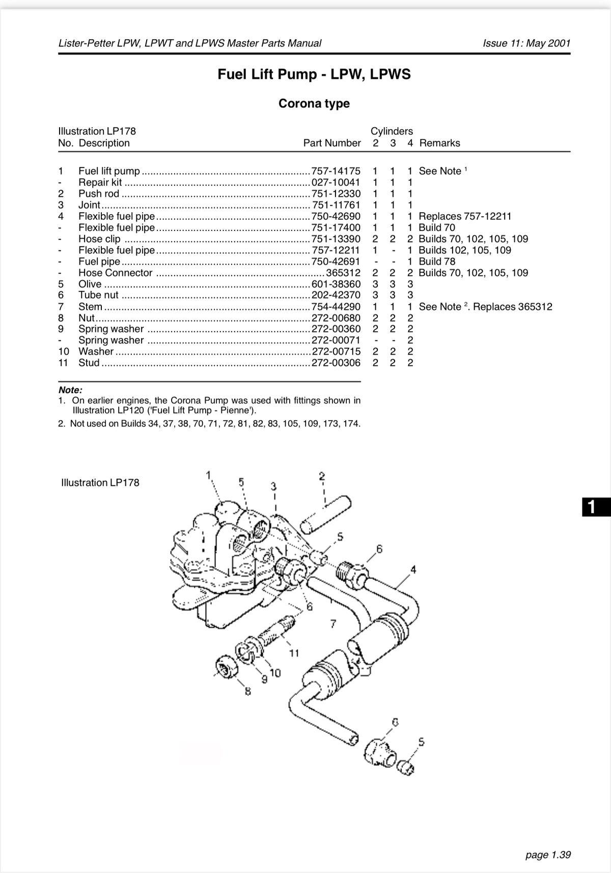 757-14175 Fuel Lift Pump, Lister Petter used in the Alpha series engin