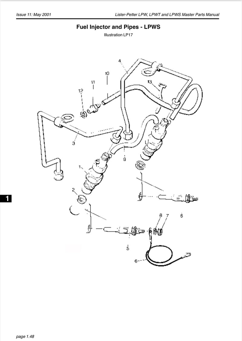 751-40616 Injector pipe assembly, used on the Lister Petter LPWS series engine.