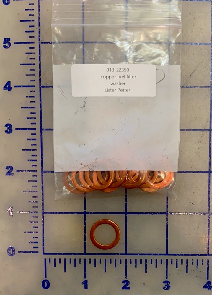 Lister Petter Copper fuel/oil filter and sump drain washer, part number 013-22350
